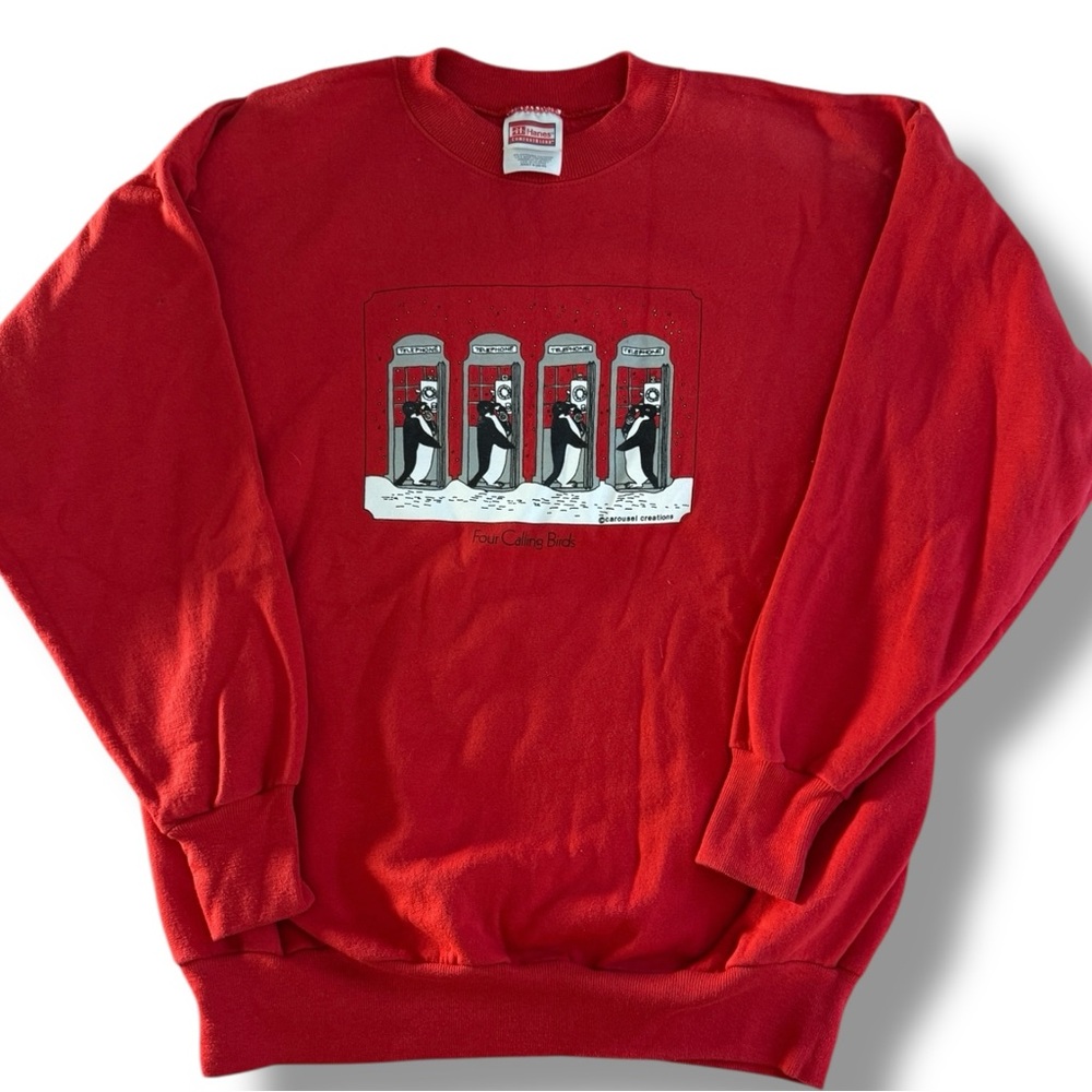 Four Calling Birds Funny Pun Vintage Christmas Sweatshirt Red